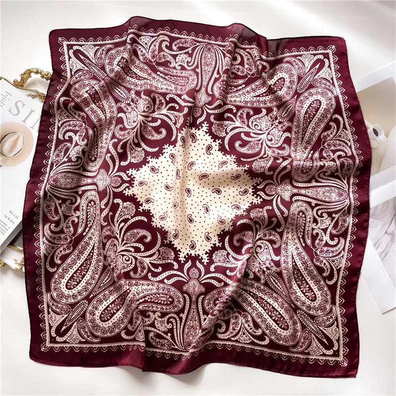 New Paisley Print Small Square Scarf Soft Satin Silk-like Thin Neck Scarf Mature Style Sunscreen Headscarf for Women Decorate Beauty World Shop