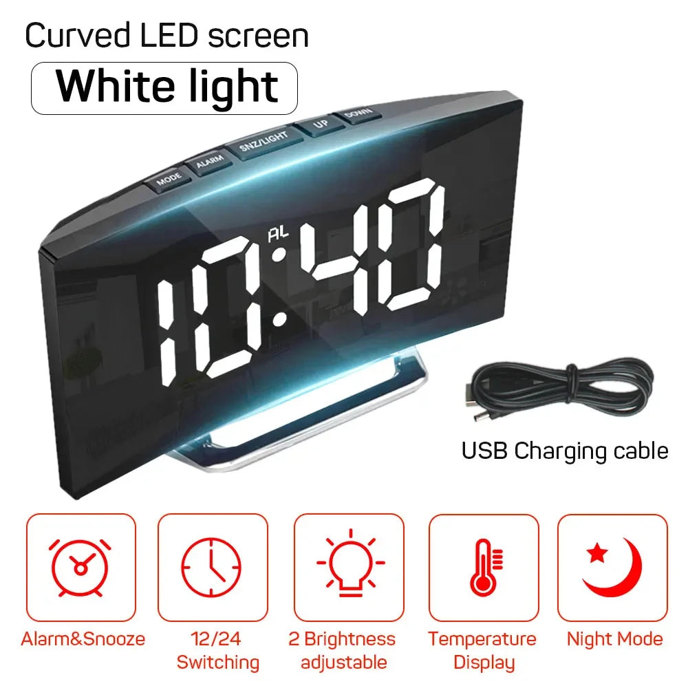 Electronic Alarm Clock Noiseless Design Digital LED Large Display Mirror Electronic Clock Digital Alarm Clock LED Mirror Clocks Beauty World Shop
