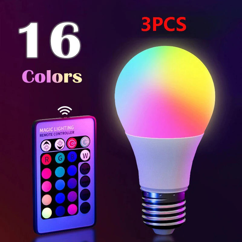 16 Colors RGB Bulb LED Multicolor Bulb E27 220V Household Lighting Dimmable 24 Key Remote Control Smart Lamp Atmosphere Light Beauty World Shop