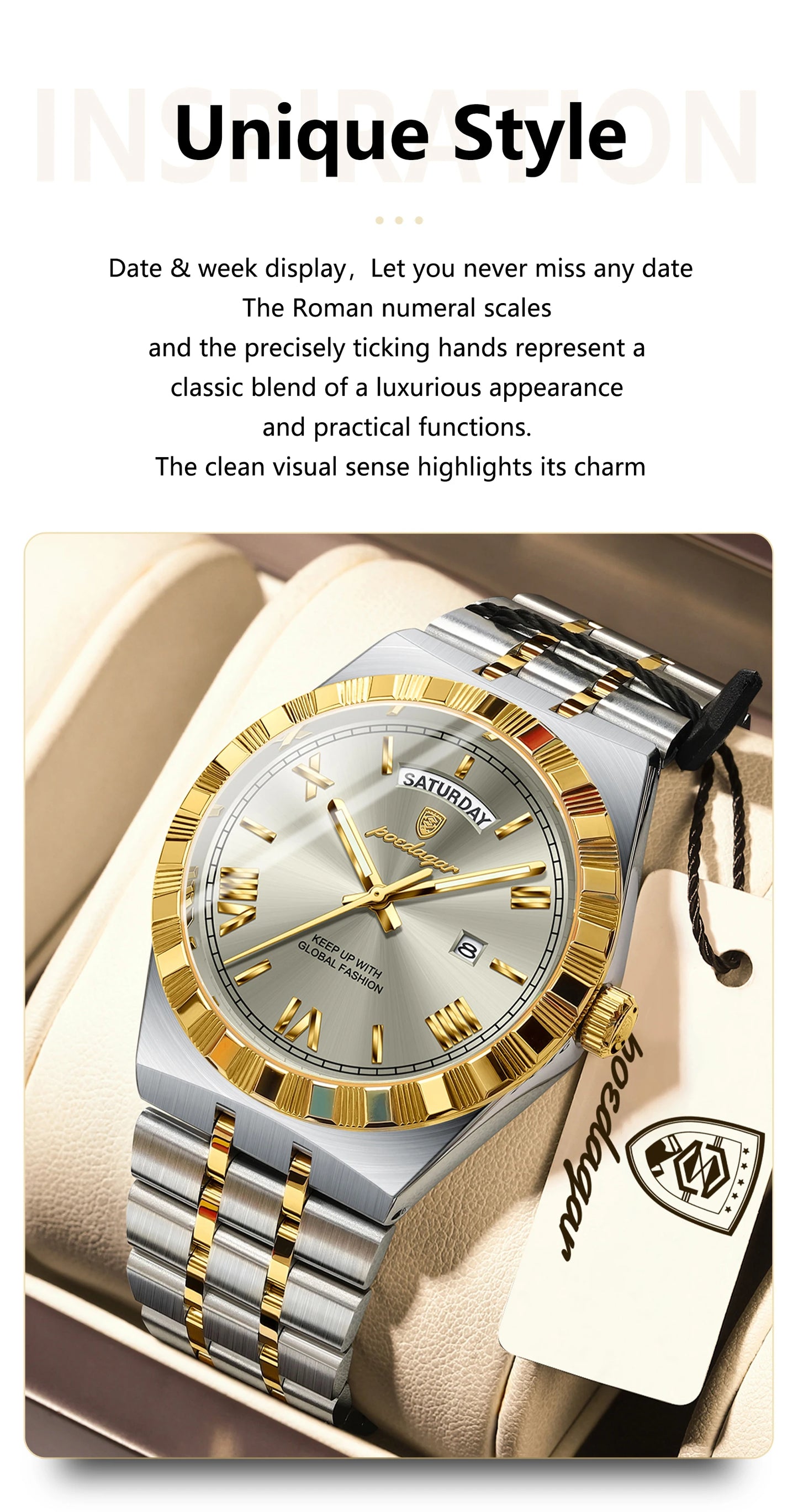 POEDAGAR Fashion Business Men's Watch Luminous Waterproof Week Date Luxury Man Wristwatch Stainless Steel Quartz Watches For Men Beauty World Shop