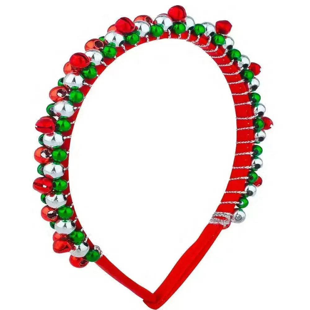 Festive Christmas Headband with Red & Green Beads, Golden Accents & Bell Charms - Hand-Wrapped Polyester Party Accessor Beauty World Shop