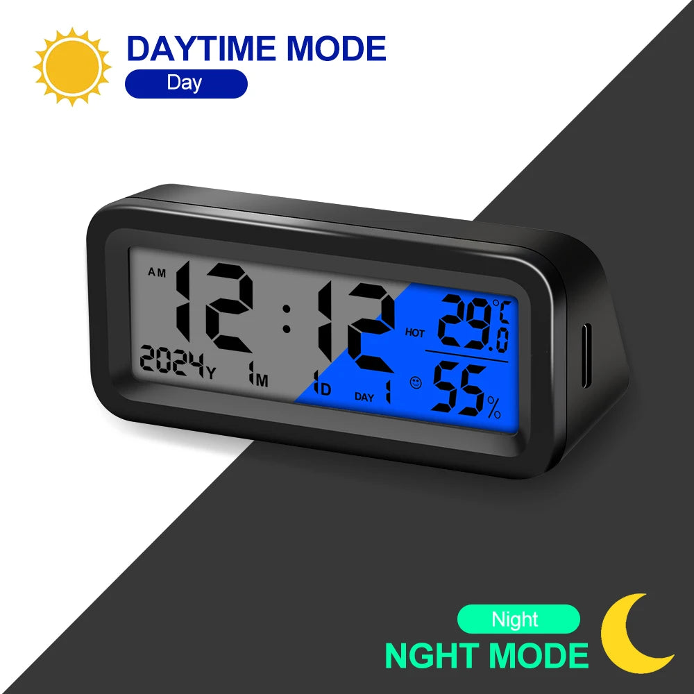 LCD Digital Car Clock Solar Power Temperature Humidity Gauge Backlight Automobiles Dashboard Clock Car Internal Accessories Beauty World Shop