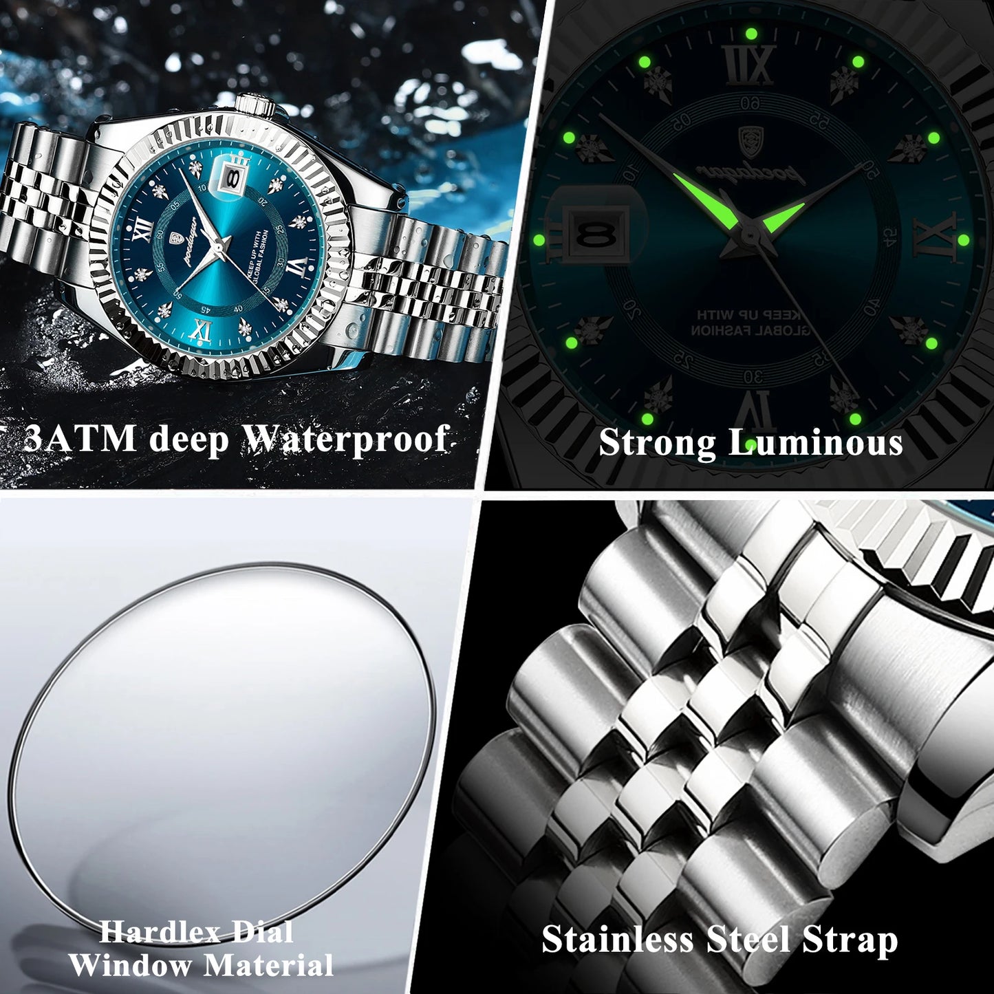 POEDAGAR Original Men Wristwatch Waterproof Luminous Date Business Man Clock Stainless Steel Quartz Military Men's Watches Reloj Beauty World Shop