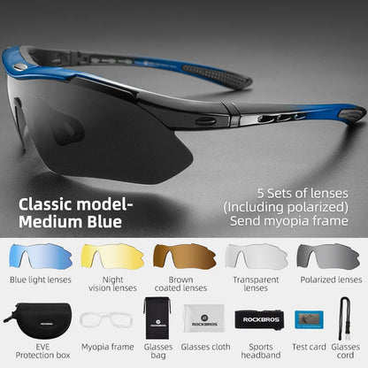 ROCKBROS Cycling Polarized glasses Bike Outdoor Sports Sunglasses MTB Road PC Goggles Eyewear Glasses 5/3 Lens Bicycle Accessory Beauty World Shop