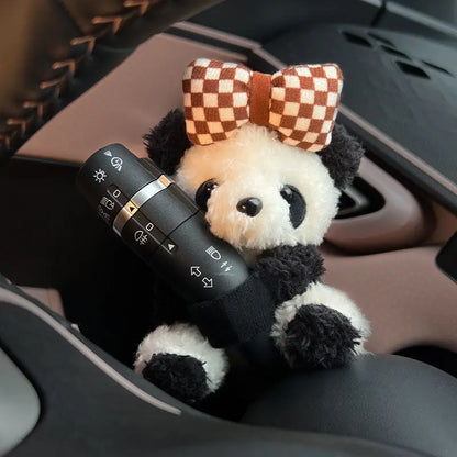 Car Cute Bowknot Panda Wiper Turn Signal Switch Ornaments Plush Decor Auto Interior Accessories Beauty World Shop