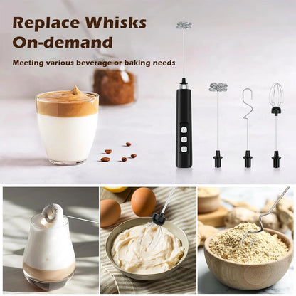Wireless Rechargeable Electric Milk Frother - 3 Speeds, Handheld Foam Maker for Latte, Cappuccino, Hot Chocolate - USB Rechargea Beauty World Shop