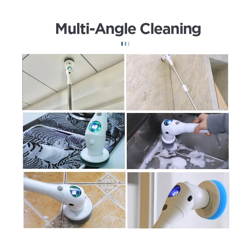 8-in-1 Multifunctional Electric Cleaning Brush Bathroom Kitchen Brush Cleaning With LED NightLight Rotatable Household Brush