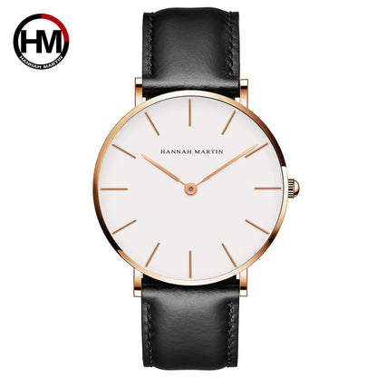 Hannah Martin Brand Fashion  Japan Quartz Wrist Watches Silver Brown Leather Men Watch Waterproof Dress Watch Men Casual Beauty World Shop