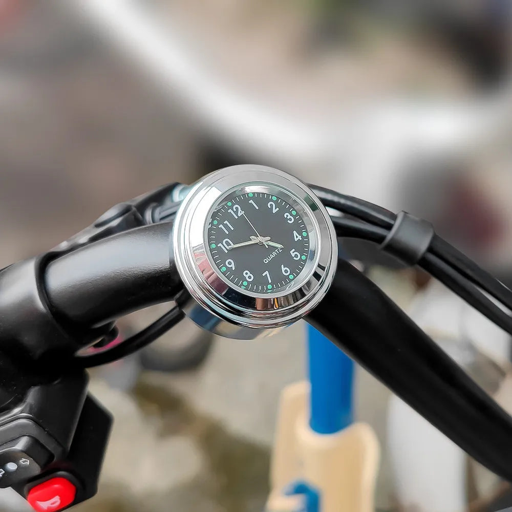 Aluminum Luminous Quartz Watch 22-25mm Motorcycle Scooter Bicycle Handlebar Mount Clock Time Display Clock Moto Accessories Beauty World Shop