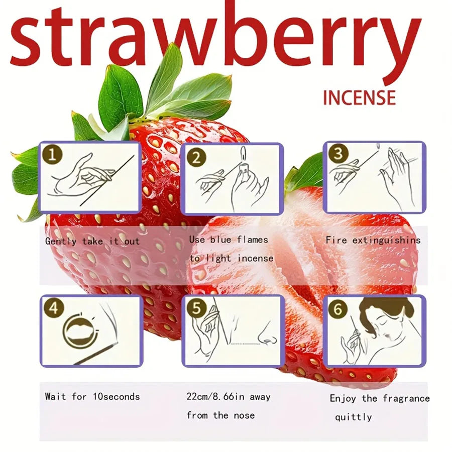 Red High-Quality Creamy Strawberry Incense Stick - Long-Lasting Strawberry Scent with Woody Notes, Fruit Meditation Yoga Home Office Party Holiday Gift, Eliminates Fatigue, Long-Lasting Fragrance (Doesn'T Scatter, Burns Evenl Beauty World Shop