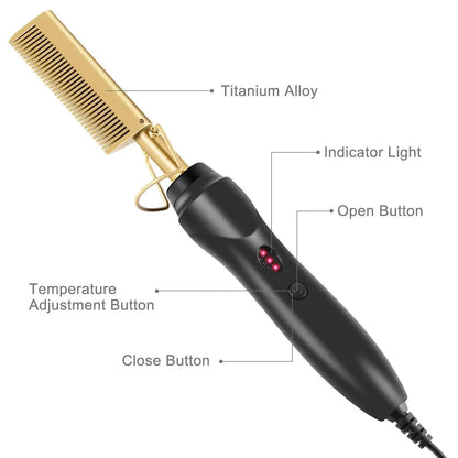 Electric Hot Heating Comb Hair Straightener Heat Pressing Combs Wet and Dry Hair Iron Straightening Brush Hair Styling Tools Beauty World Shop