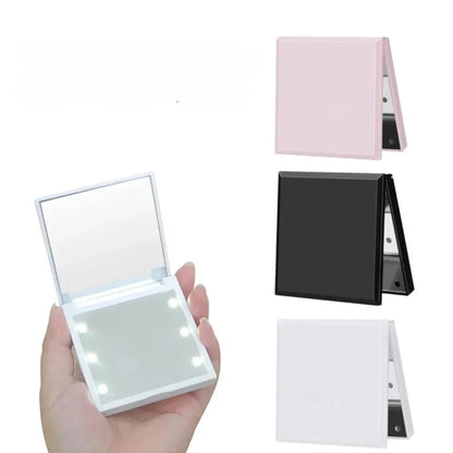6 Led Makeup Mirror With Light  Magnifying Small Pocket Portable Travel Pink Black White Foldable Cosmetics Vanity Mirrors Beauty World Shop