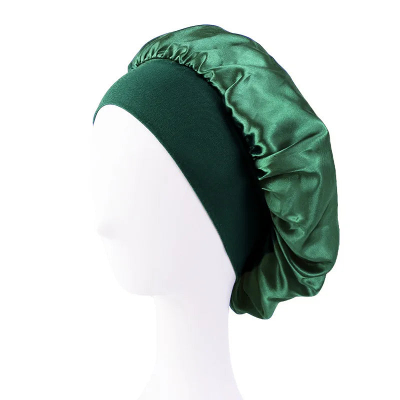 New Women's Satin Solid Wide-brimmed Sleeping Hat Unisex Head Wrap Elastic Band Cap Hair Care Bonnet Night Hat bonnet de nuit Beauty Fashion
