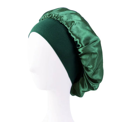 New Women's Satin Solid Wide-brimmed Sleeping Hat Unisex Head Wrap Elastic Band Cap Hair Care Bonnet Night Hat bonnet de nuit Beauty Fashion