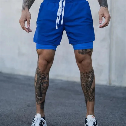 2025 NEW 2 IN 1 Sport Running Casual Breathable Shorts Men Double-deck Jogging Quick Dry GYM Shorts Fitness Workout Men Shorts