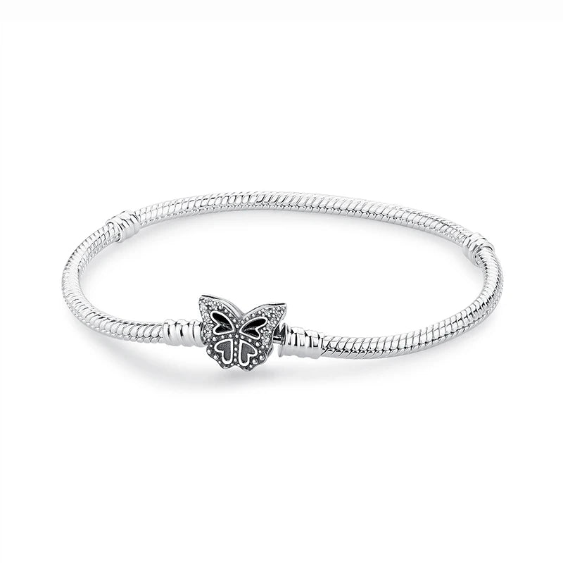 Original 925 Sterling Silver Bracelets Bangles Love Heart Clip Charms Beads Snake Chains For Women Rose Gold DIY Luxury Jewelry Beauty World Shop
