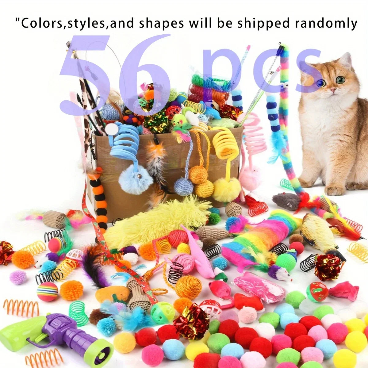 56pcs/28pcs/14pcs Cat Toys Mixed Pack. A Combination of Various Plastic Toys and Plush Toys Suitable for Multiple Cats To Play Beauty World Shop