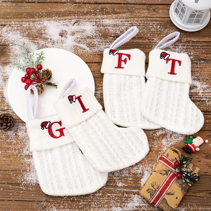 1PC A-Z Letter Hanging Christmas Stockings Knitted Socks  Christmas Tree Hanging for Family Party Decoration Beauty World Shop