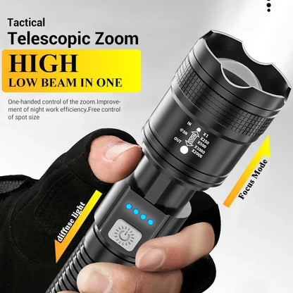 High Strong Power Led Flashlights 2000LM Tactical Torch with Display Light USB Charging Camping Fishing Emergency Zoom Lantern Beauty World Shop
