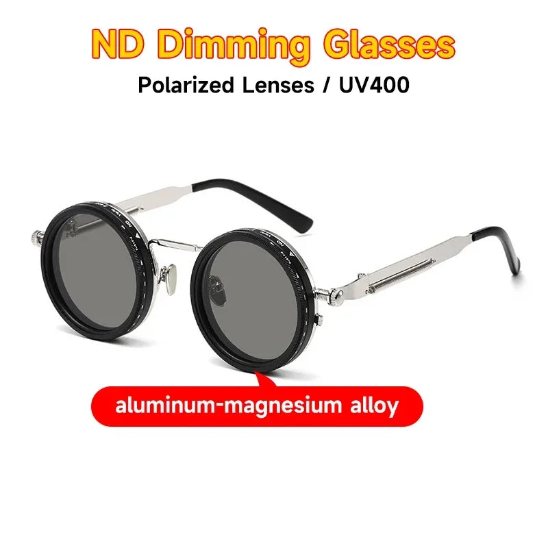 ND Dimming Glasses Polarized Sunglasses Men Women Round Retro Punk Driving Eyeglasses Outdoor Shades UV400 Adjustable Eyewear Beauty World Shop