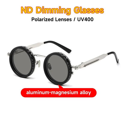 ND Dimming Glasses Polarized Sunglasses Men Women Round Retro Punk Driving Eyeglasses Outdoor Shades UV400 Adjustable Eyewear Beauty World Shop