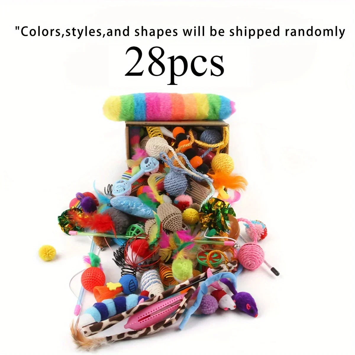 56pcs/28pcs/14pcs Cat Toys Mixed Pack. A Combination of Various Plastic Toys and Plush Toys Suitable for Multiple Cats To Play Beauty World Shop