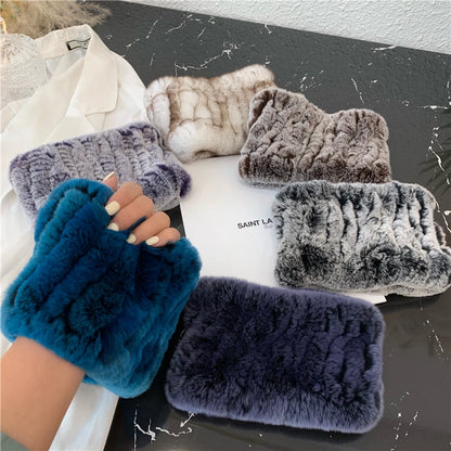 Women Handmade Stretch 100% Real Rabbit Fur Scarf Knit Genuine Rex Rabbit Fur Headbands Girls Natural Rabbit Fur Ring Scarves Beauty World Shop