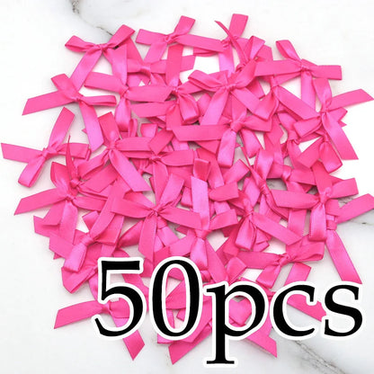 (50 Pcs) 4*4cm Colourful Ribbon Bows Small Size Polyester Satin Ribbon Bow Flower DIY Craft Decoration Beauty World Shop