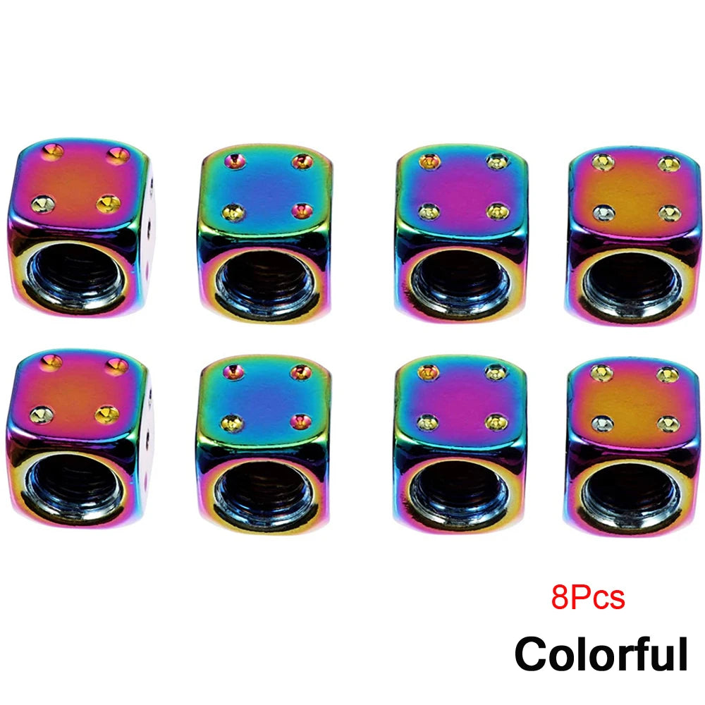 Aluminum Dice Tire Valve Caps Dustproof Car Truck Motocycle Bike Dice Wheel Stem Tyre Tire Wheel Stem Air Valve Dust Cap Cover Beauty World Shop