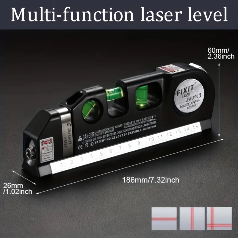 HOMEFISH Easy to Use Laser Level Line Tool Multipurpose Laser Level Kit Standard Cross Line Lase 8 Feet Measure Tape Ruler Beauty World Shop