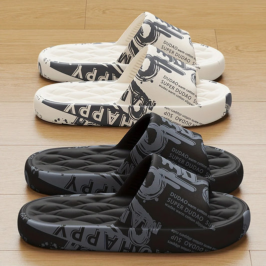 Trendy EVA Graffiti Slides for Men and Women Soft Comfortable Black White Design Playful Patterns Casual Home Outdoor Wear Beauty World Shop