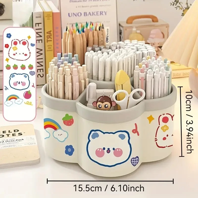 Large Capacity Desk Accessories 306 ° Rotation Cute Pen Holder Stationery Organizer Pencil Storage Office School Supplies Beauty World Shop