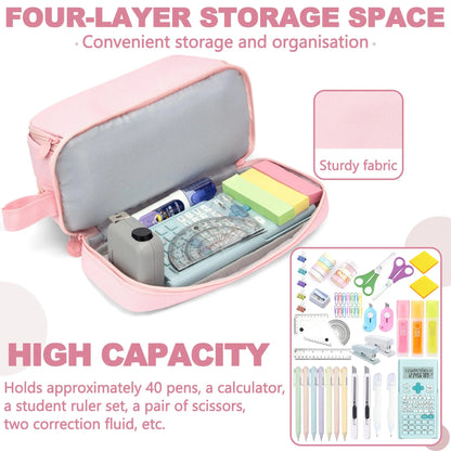 Large-Capacity Portable Pencil Case Minimalist Multi-Compartment Pencil Case Stationery Organizer Desktop Storage Pouch Beauty World Shop
