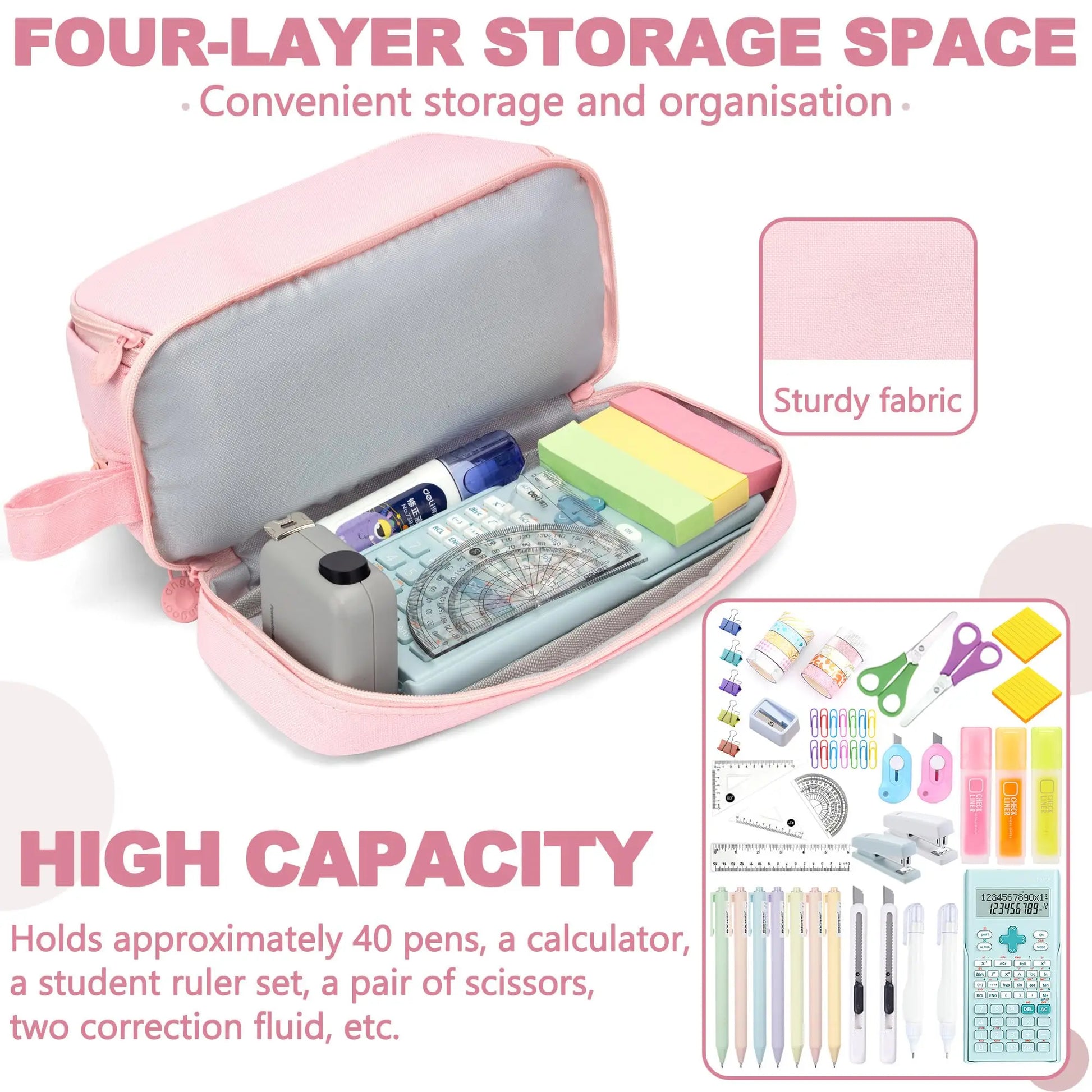 Large-Capacity Portable Pencil Case Minimalist Multi-Compartment Pencil Case Stationery Organizer Desktop Storage Pouch Beauty World Shop
