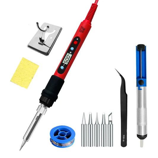 80W Soldering iron kit adjustable temperature LCD solder welding tools Ceramic heater soldering tips Tweezers soldering wire Beauty World Shop
