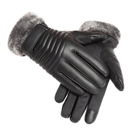 Gloves Winter MEN'S Fur Mouth Plush Insulation Gloves Outdoor Cycling Motorcycle PU Touch Screen Cotton Gloves Beauty World Shop