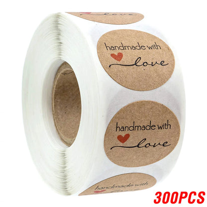 100-500pcs 1inch Vintage Kraft Paper Handmade With Love Stickers for Package Thank You Stationery Adhesive Labels Baking Seals Beauty World Shop