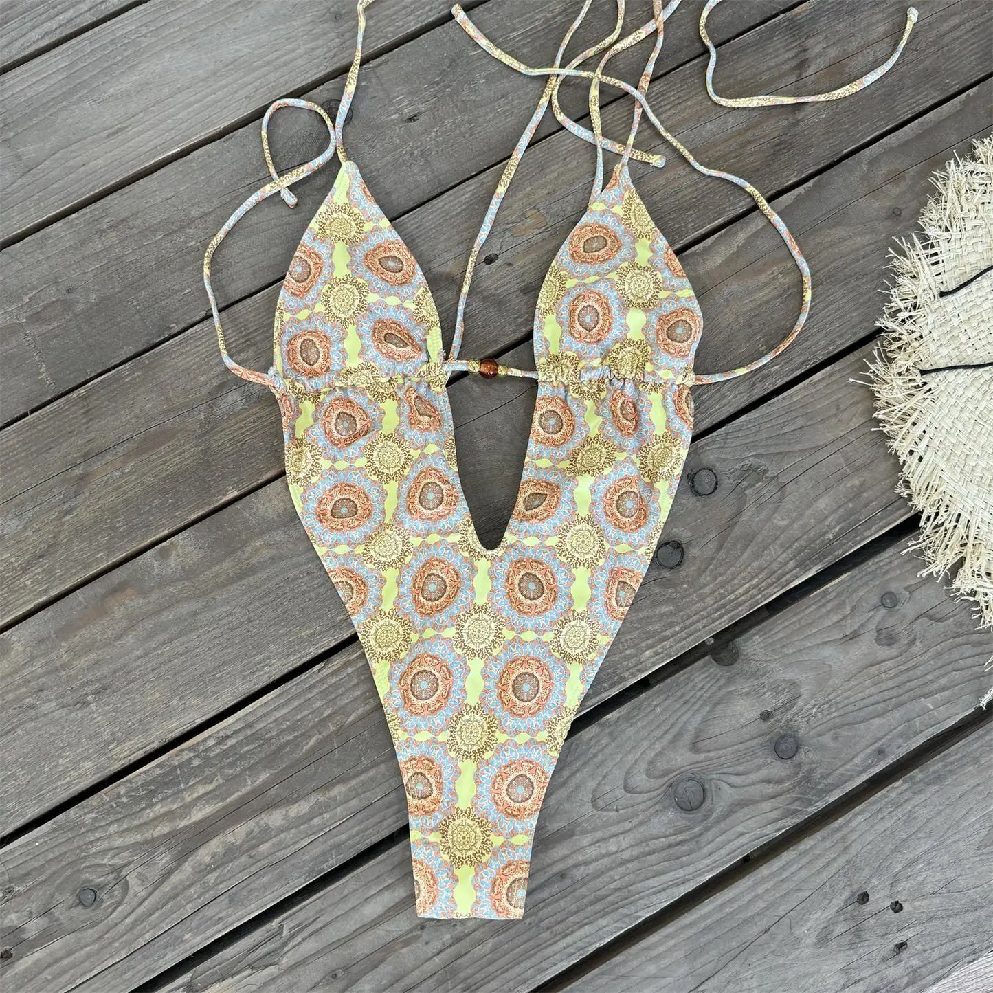 2026 New High Quality Elegant One Piece Swimsuit And Skirt Print Deep-V Lace-up Women Bikini Set Swimwear Party Bathing Suit Beauty World Shop