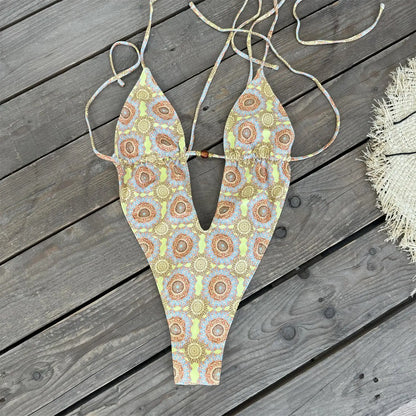2026 New High Quality Elegant One Piece Swimsuit And Skirt Print Deep-V Lace-up Women Bikini Set Swimwear Party Bathing Suit Beauty World Shop