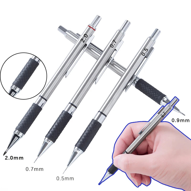Metal Mechanical Pencil Set with Pencil Grip Leads Art Drawing Student Office Supplies 0.5/0.7/0.9/2.0mm Automatic Pencil Beauty World Shop