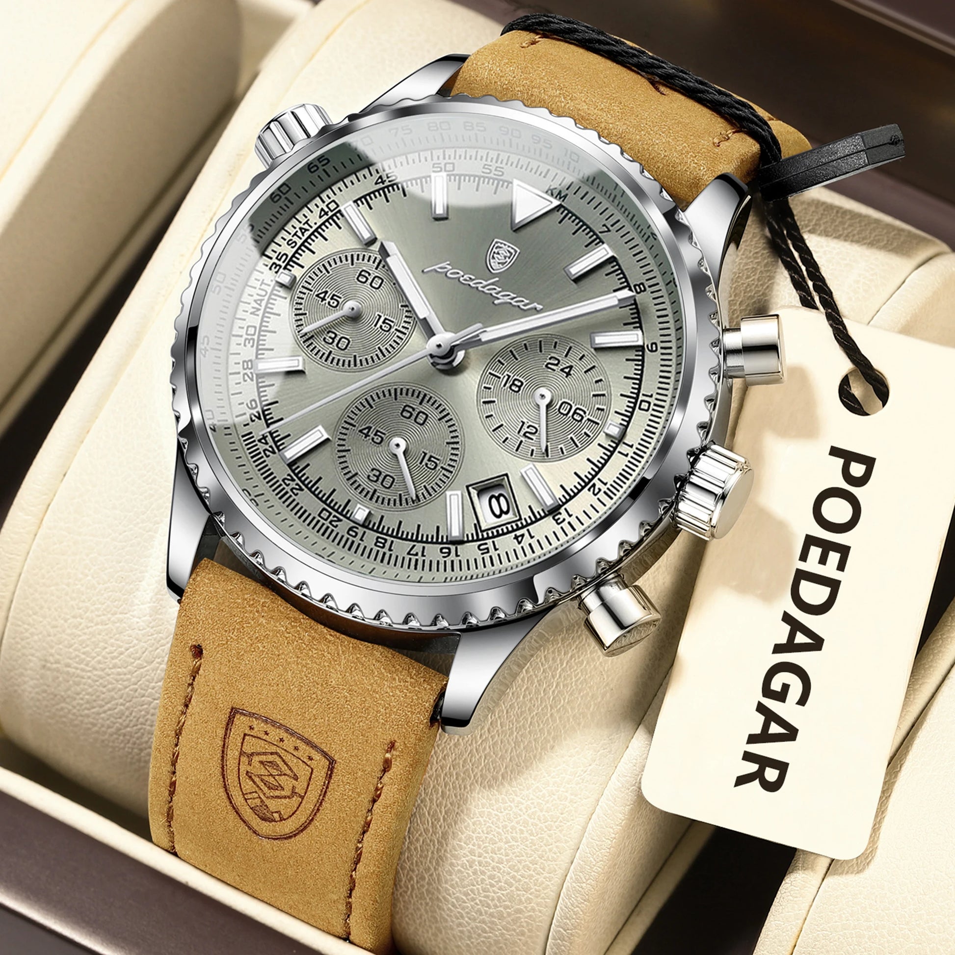 POEDAGAR Luxury Business Men's Watch Waterproof Luminous Date Chronograph Leather Man Clock Fashion Quartz Watches For Men Reloj Beauty World Shop