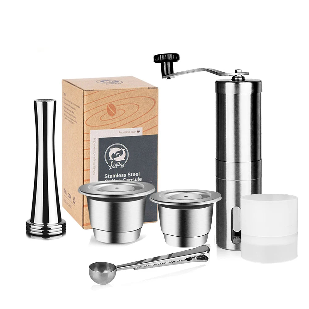Reusable Coffee Capsule For Nespresso Espresso Crema Cups Stainless Steel Refillable Coffee Pods Filters With Tamper Dosing Ring Beauty World Shop