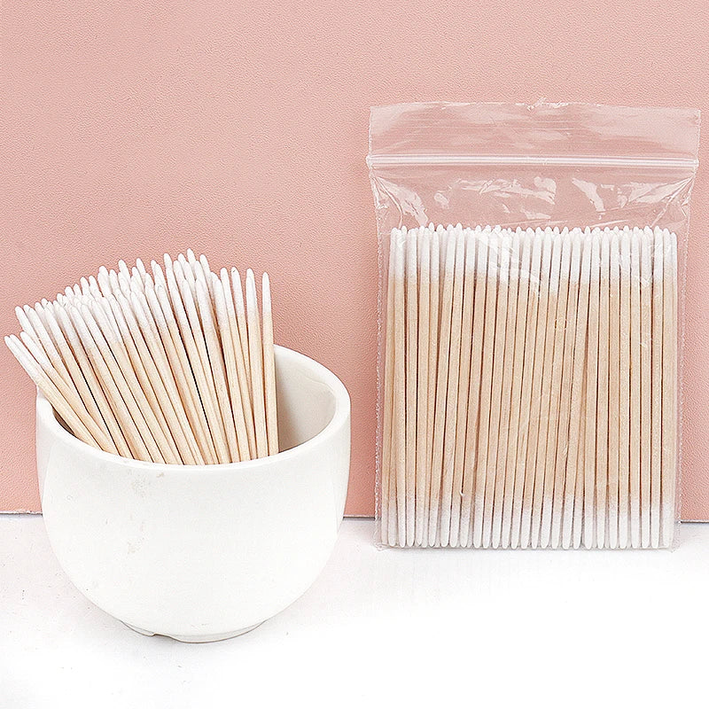 100/300 Pcs Disposable Ultra-small Cotton Swab Brush Lint Free Micro Wood Makeup Brushes Eyelash Extension Glue Removing Tools Beauty World Shop