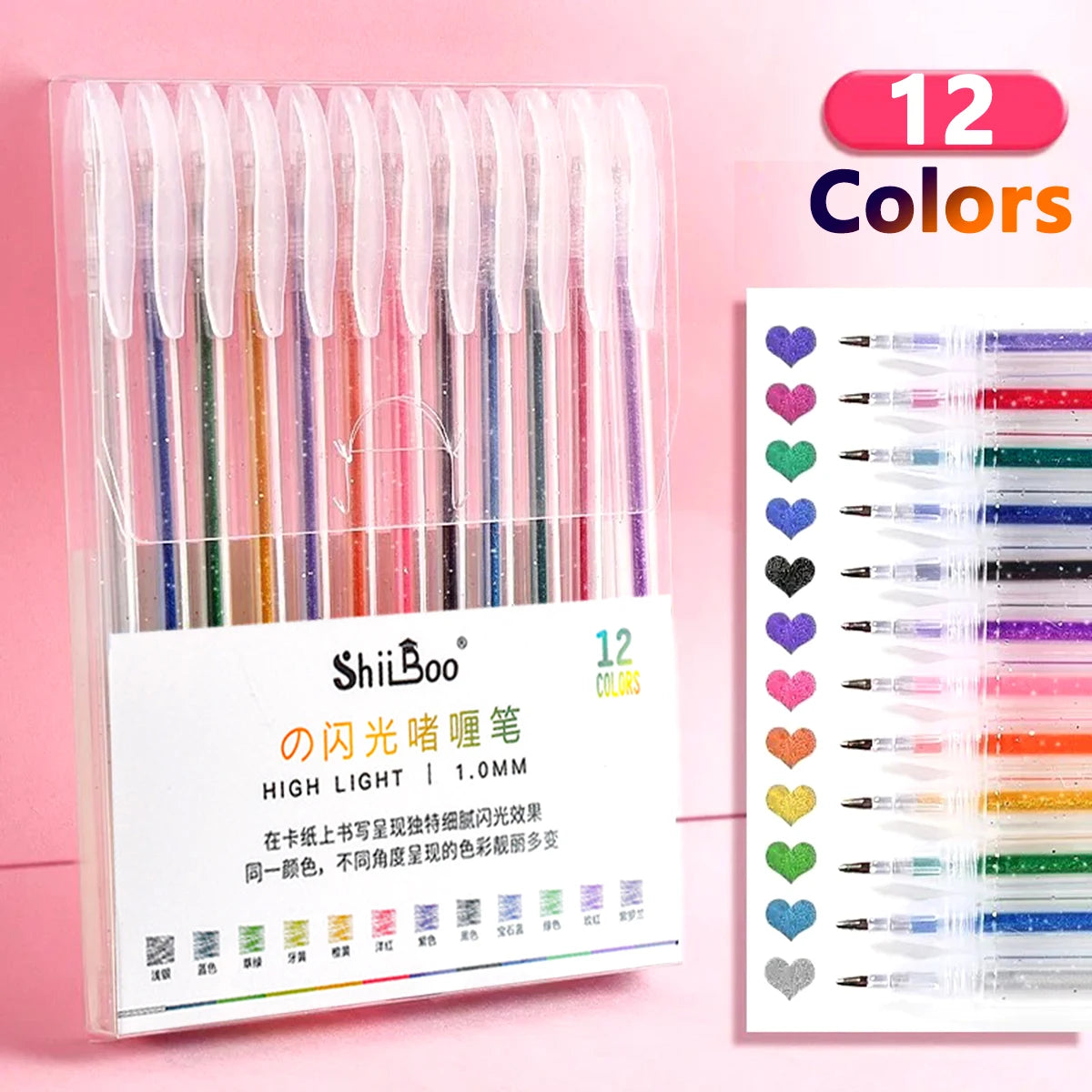 60 Colors Glitter Gel Pen 1.0mm Metal Glitter Color Ballpoint Pen Paper Cardstock Diary Drawing Marking Coloring DIY Art Beauty World Shop