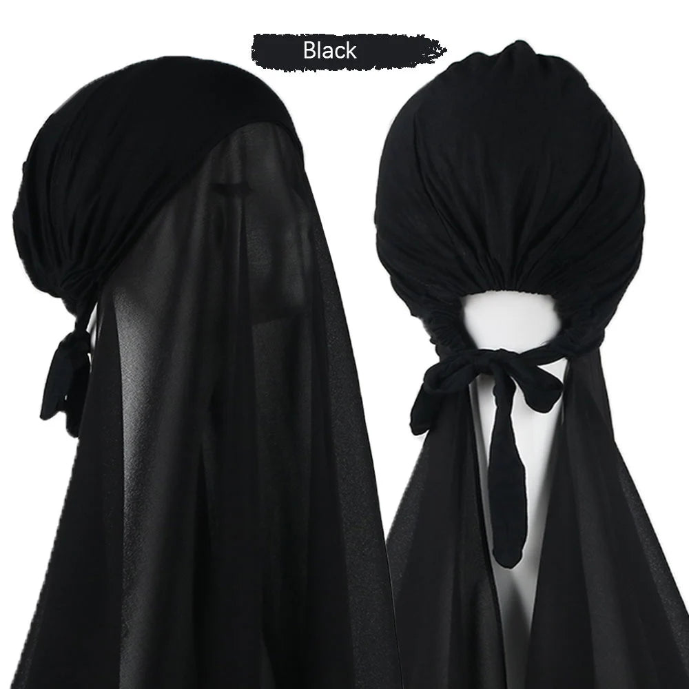 Muslim Instant Hijab Women Bonnet with Chiffon Shawl Head Scarf Cap Inner Headband Stretch Hijab Cover Headwrap Turbante Beauty World Shop