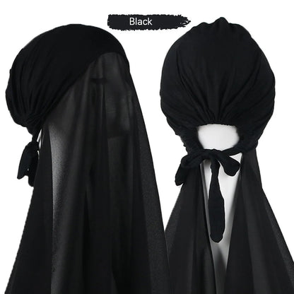 Muslim Instant Hijab Women Bonnet with Chiffon Shawl Head Scarf Cap Inner Headband Stretch Hijab Cover Headwrap Turbante Beauty World Shop