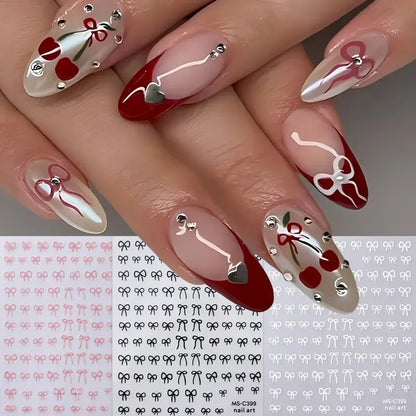 1/2pcs Black White Pink Mini Bowknot Design Nail Art Sticker Self Adhesive Lace Ribbons Bow Butterfly Decals Nail Art Decoration Beauty World Shop