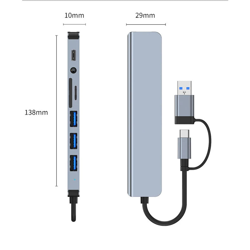 8 in 2 USB +Type C HUB Docking Station with 3.5mm Audio Jack Adapter Micro SD Card Reader Laptop Tablet Phone Disk Converter Beauty World Shop