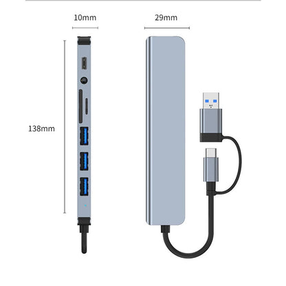 8 in 2 USB +Type C HUB Docking Station with 3.5mm Audio Jack Adapter Micro SD Card Reader Laptop Tablet Phone Disk Converter Beauty World Shop
