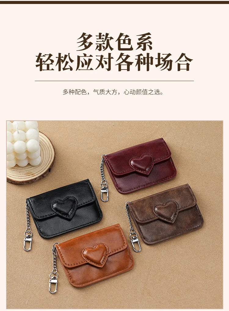 PULeather Card Holder Purse Women Cute Heart Shaped Small Wallet Multi-card Anti-magnetic Card Holder Travel Cash Coin Bag Beauty World Shop